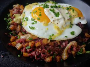 Breakfast hash with eggs