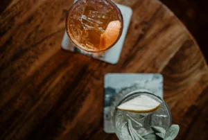 Cocktail glasses on a table