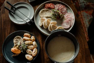 Appetizers on a plate with utensils