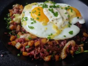 Breakfast hash with eggs