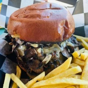Melty Burger with fries