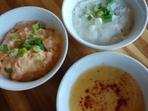 Dipping sauces and oil in dishes