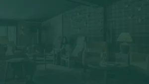 Green tinted photo of lounge area