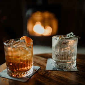 Two cocktails on a table